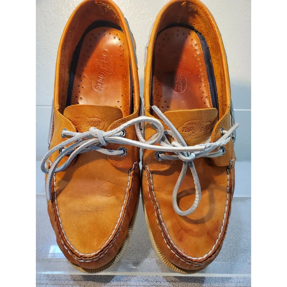 VTG Sperry Top-Sider Mens 10 M Authentic Original Boat Shoes Tan Leather 0532739